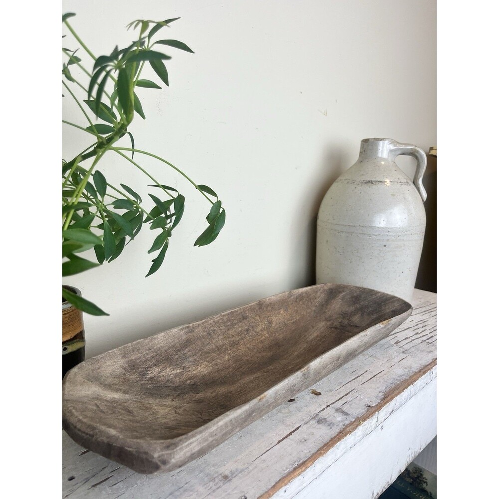 Vintage Acacia Wooden Dough Bowl Rustic Primitive Farmhouse Decor 17.5” x 6”